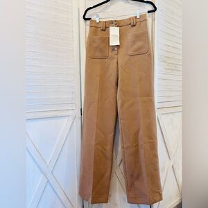 NWT SEZANE Camel Wide Leg Trousers High Waist 5 Buttons